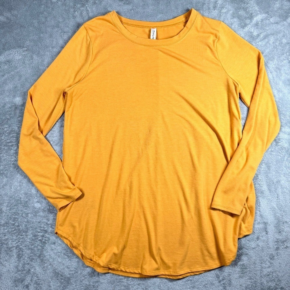Zenana Long Sleeve Top Women XL Mustard Yellow Layering Soft Stretch Minimalist